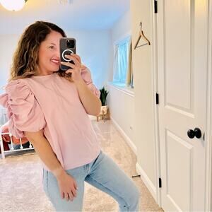 NWT ESSENTIEL ANTWERP Pink Puff Sleeve Blouse 34 6